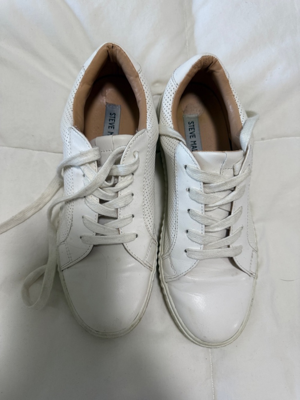 Steve Madden White Leather Low-Top Sneakers